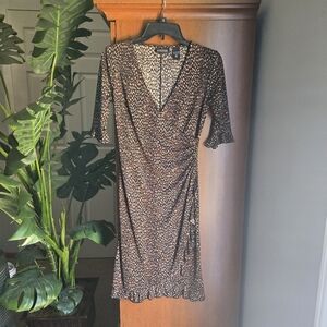 New York And Co. Animal Print Faux Wrap Midi Dress With Ruffles XS